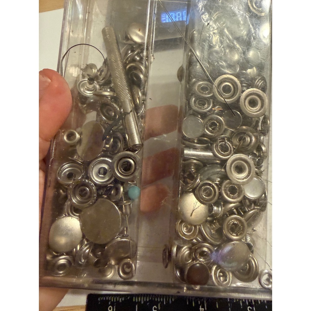 Metal Snap Fastener Kit with Setting Tools and Clear Storage Case Silver Tone